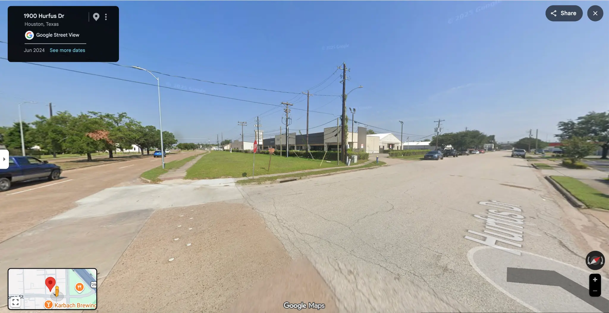 Hurfus Dr approach, building exterior and parking, Jun 2024