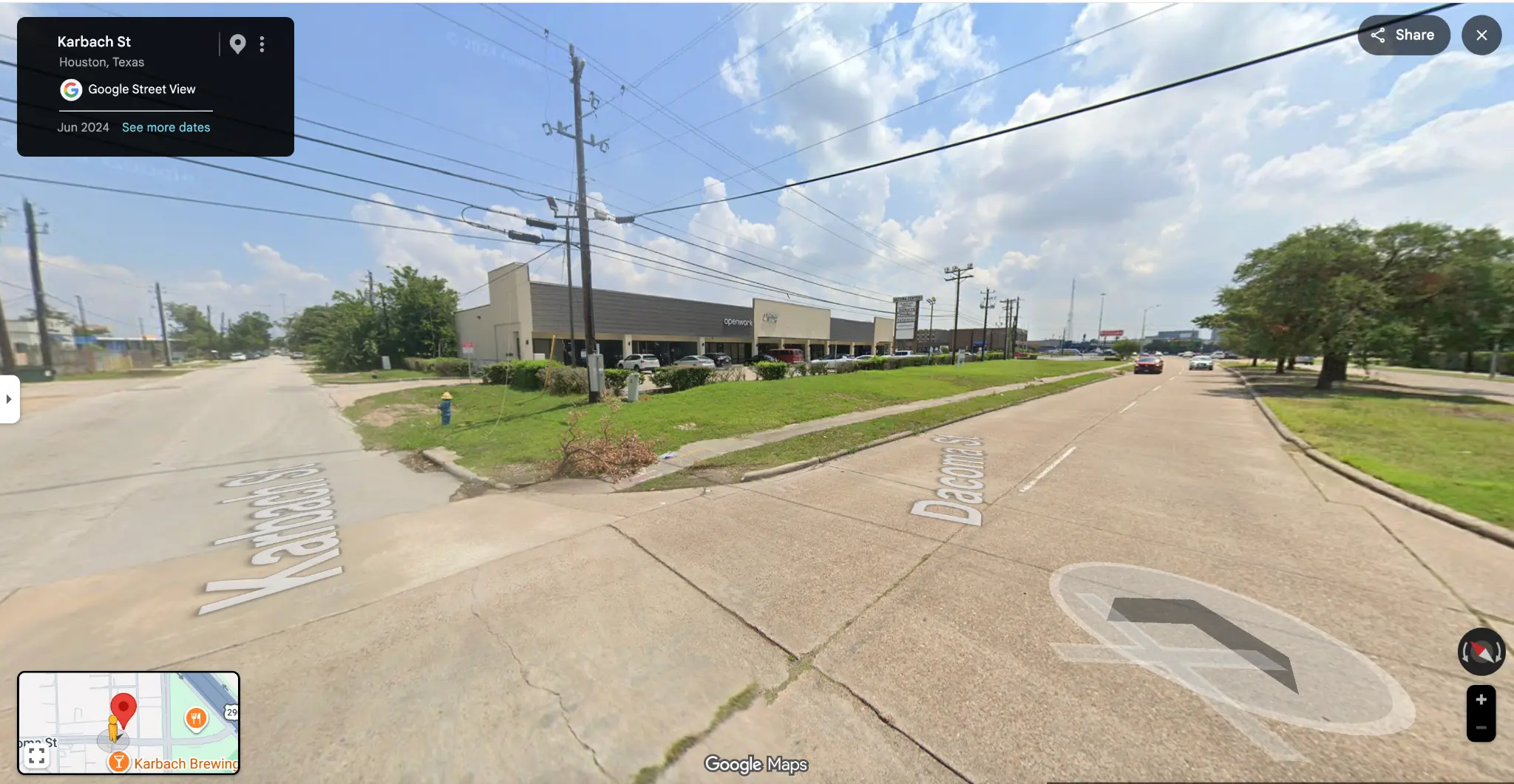 Karbach St street view, Alamo Plaza facade, Jun 2024