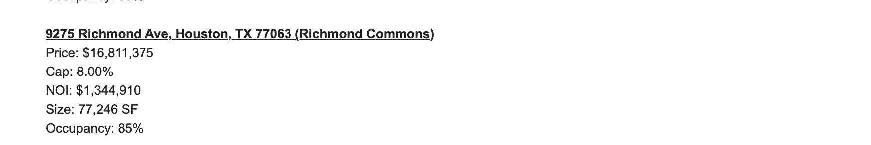 Richmond Commons listing summary