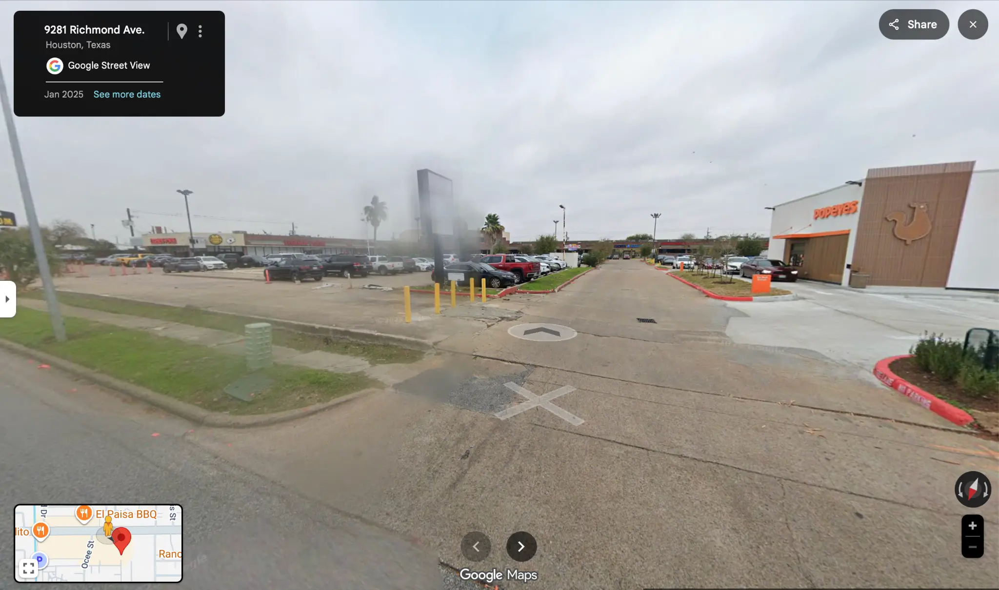 Street View, 9275 Richmond Ave frontage road, Jan 2025